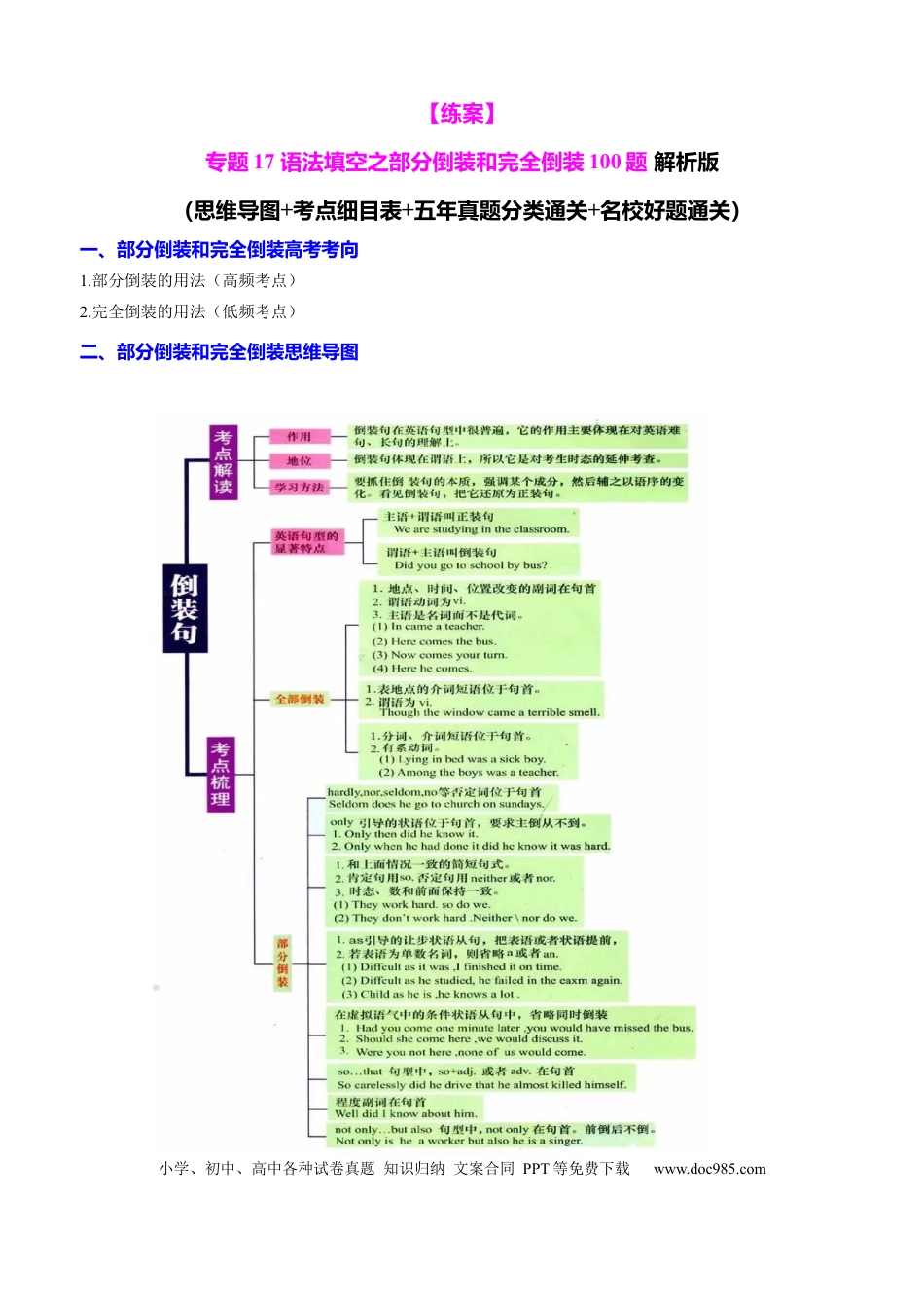 高中英语专题突破17 语法填空之部分倒装和完全倒装100题（练案）解析版.docx