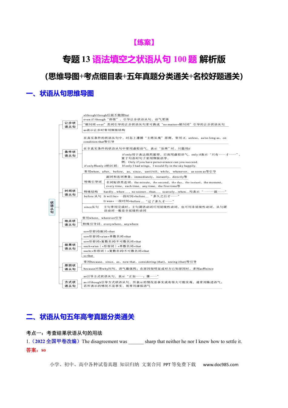 高中英语专题突破13 语法填空之状语从句100题（练案）解析版.docx