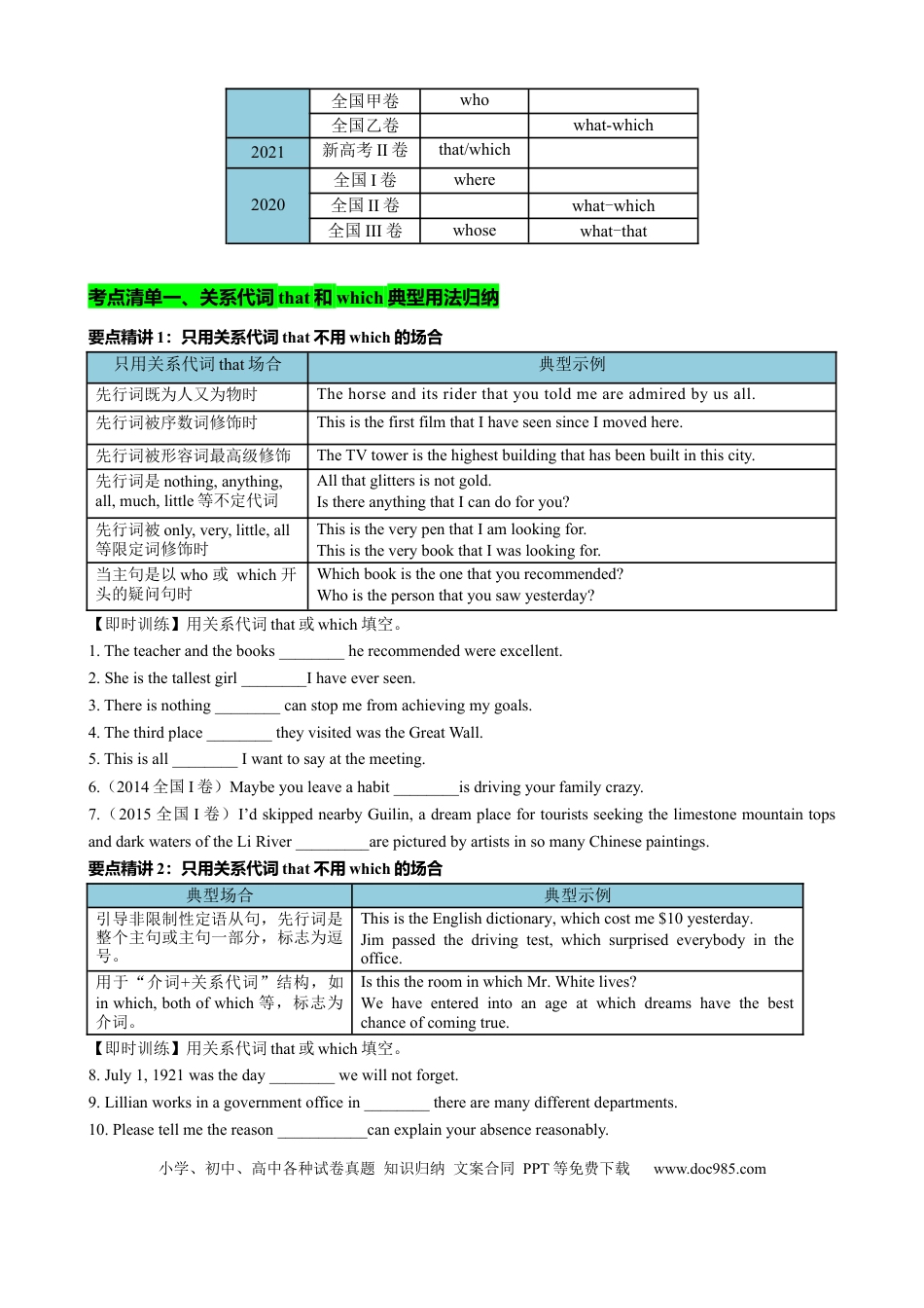 高中英语专题突破11 定语从句十大考点（讲案） 原卷版.docx