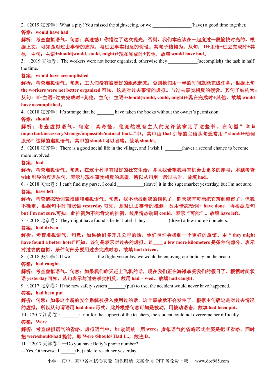 高中英语专题突破09 语法填空之虚拟语气100题（练案）原卷版.docx