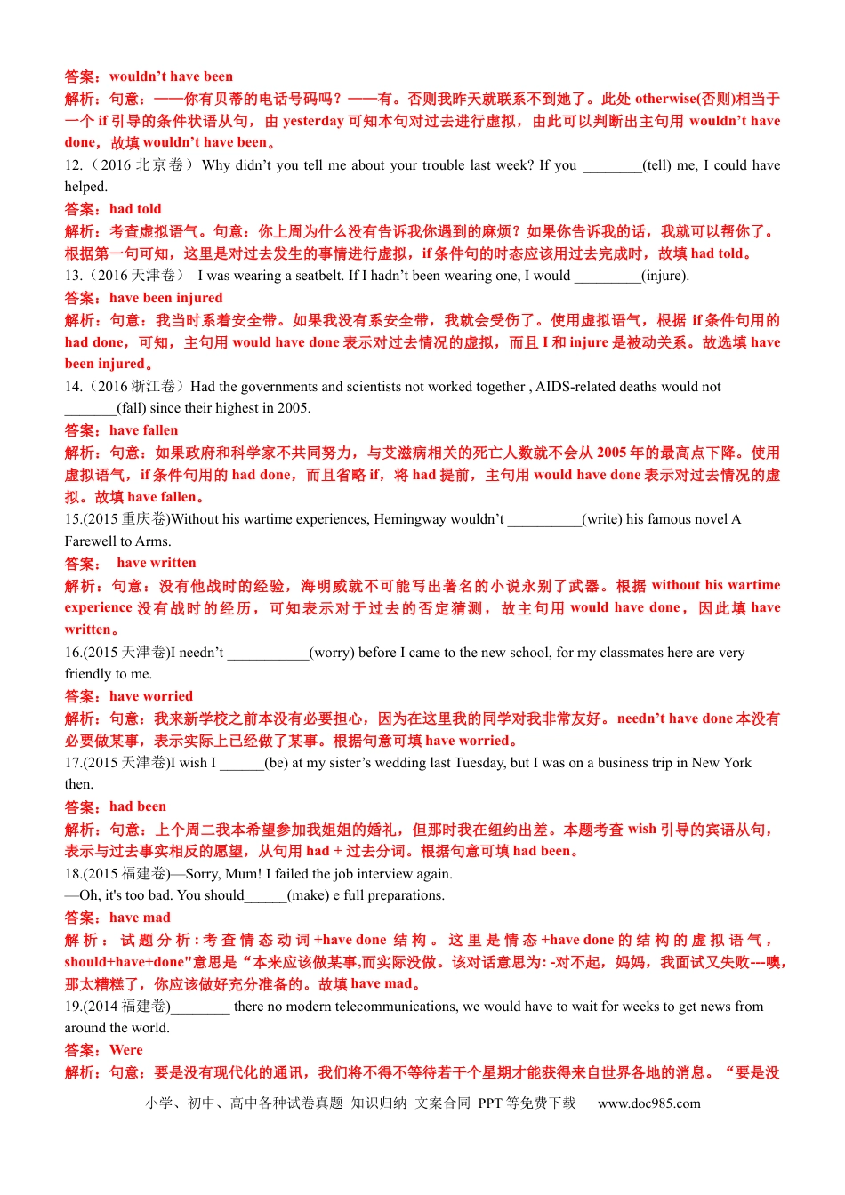 高中英语专题突破09 语法填空之虚拟语气100题（练案）原卷版.docx
