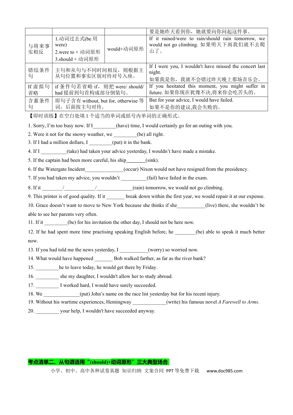 高中英语专题突破09 虚拟语气三大类用法归纳（讲案）-原卷版.docx