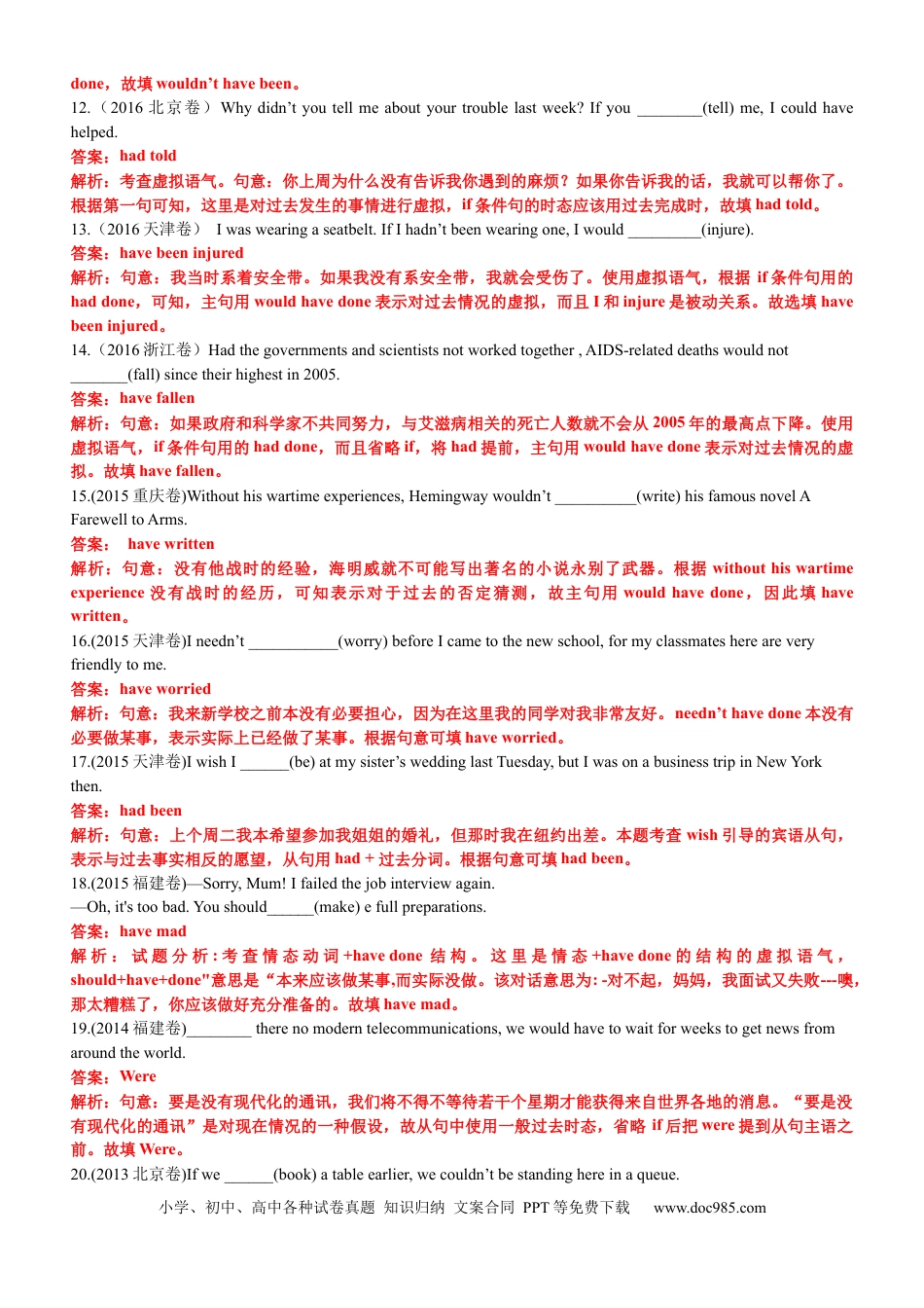 高中英语专题突破09  语法填空之虚拟语气100题（练案）解析版.docx