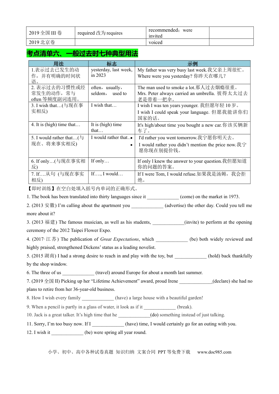 高中英语专题突破06 动词时态语态(过去时)（讲案） 原卷版.docx
