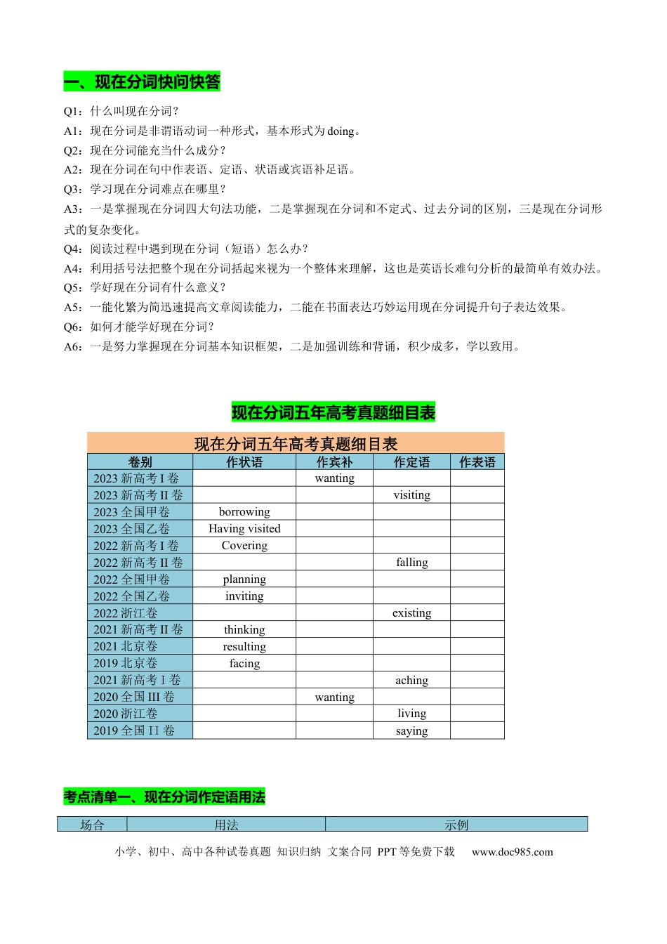 高中英语专题突破03 现在分词七大考点归纳(讲案)(快问快答+考点细目+精讲精练+真题分类+作文升格+原创语填) 原卷版.docx