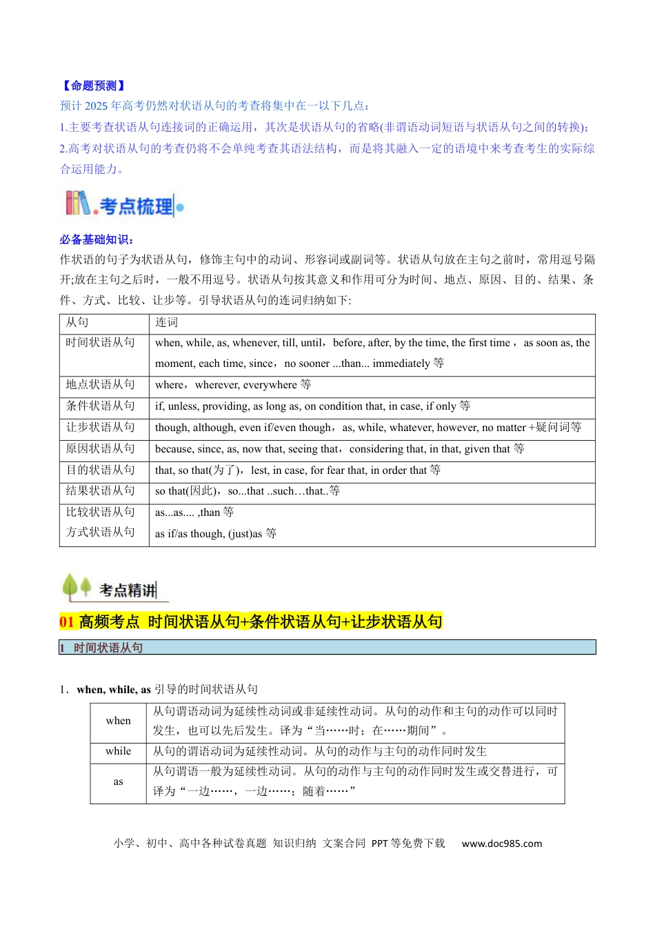 高中英语31个核心考点精讲精练19 状语从句 -（原卷版） .docx