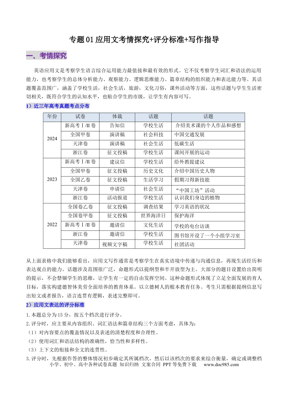 专题01 应用文考情探究+评分标准+写作指导（原卷版）.docx