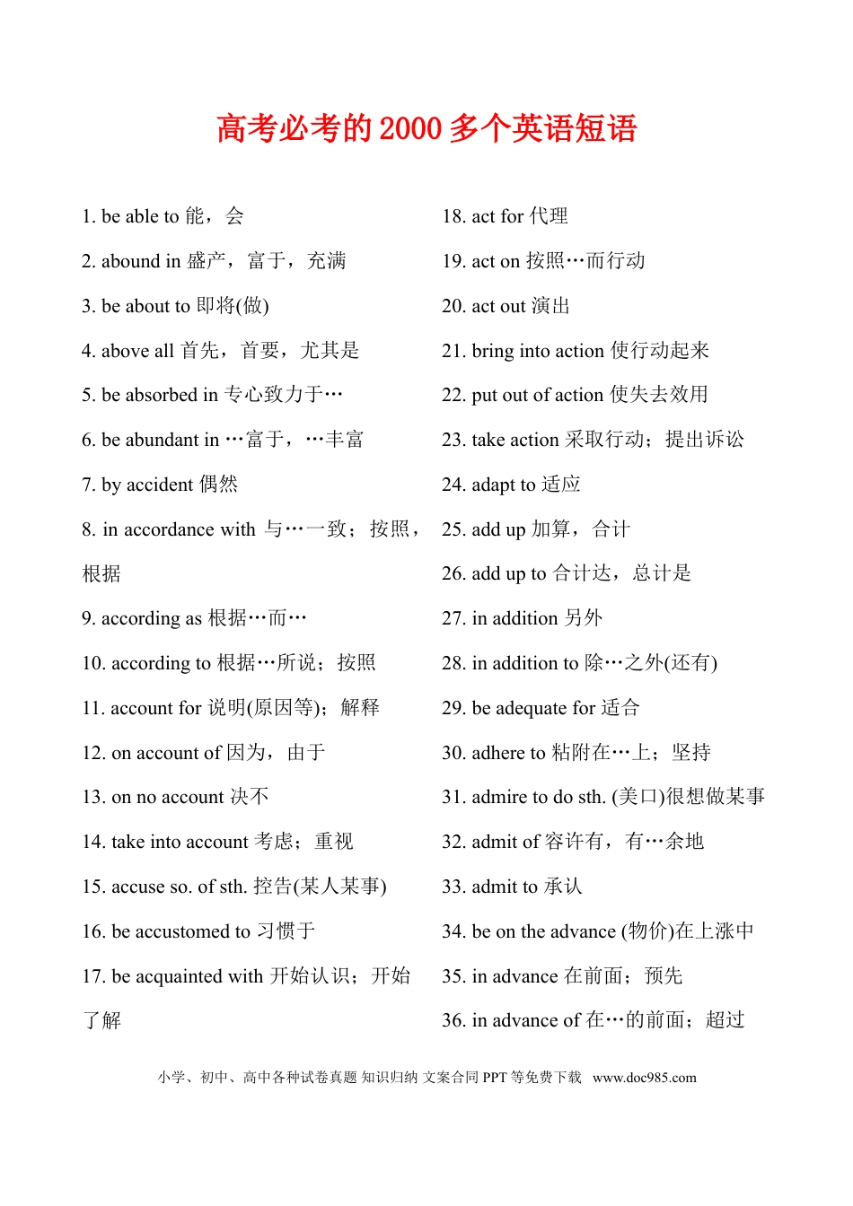 高中英语必考的2000多个英语短语.doc