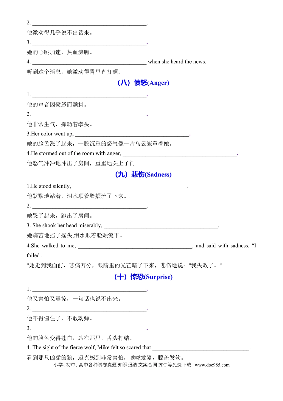 高中英语专题突破50 读后续写动作心理描写20类 主题升华100句 默写版.docx