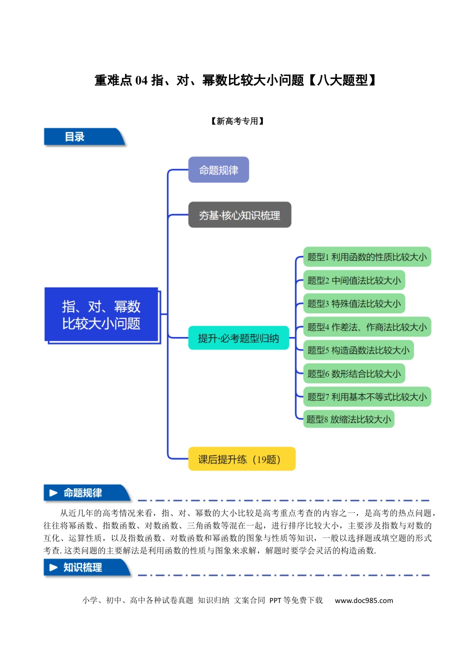 高中数学 重难点04 指、对、幂数比较大小问题【八大题型】（举一反三）（新高考专用）（原卷版）.docx