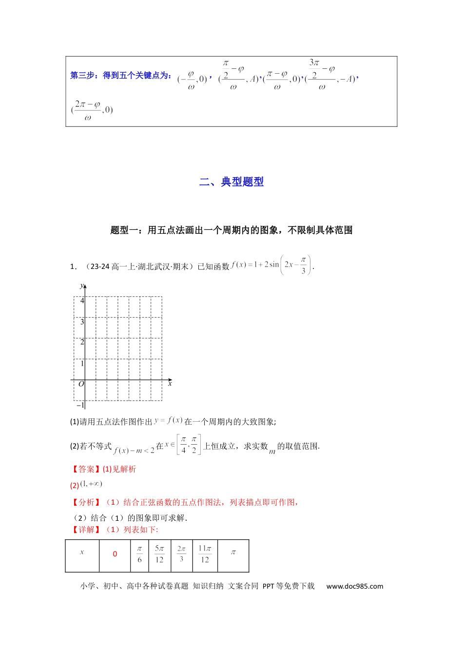 高中数学 专题02 三角函数的图象与性质（五点法作图）(典型题型归类训练)(解析版）.docx