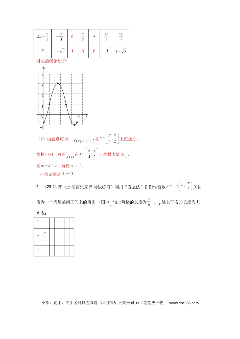 高中数学 专题02 三角函数的图象与性质（五点法作图）(典型题型归类训练)(解析版）.docx