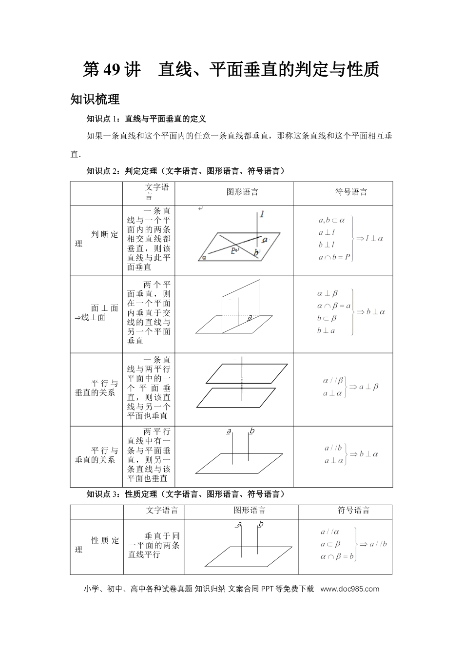 高中数学 第49讲、直线、平面垂直的判定与性质（学生版）.docx