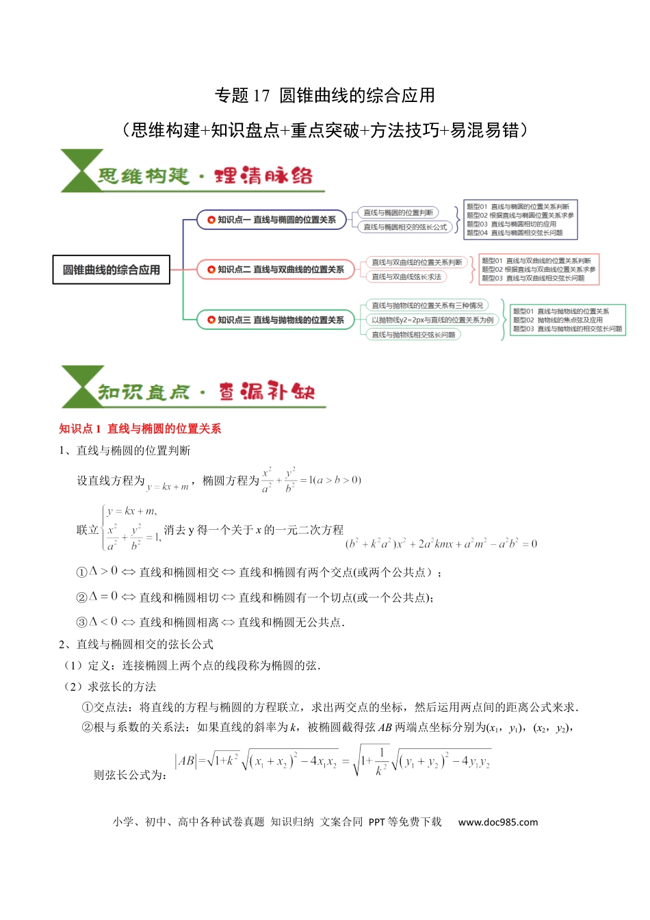 高中数学 高中20大数学专题突破17 圆锥曲线的综合应用（3知识点+6重难点+5方法技巧+3易错易混）（原卷版）.docx