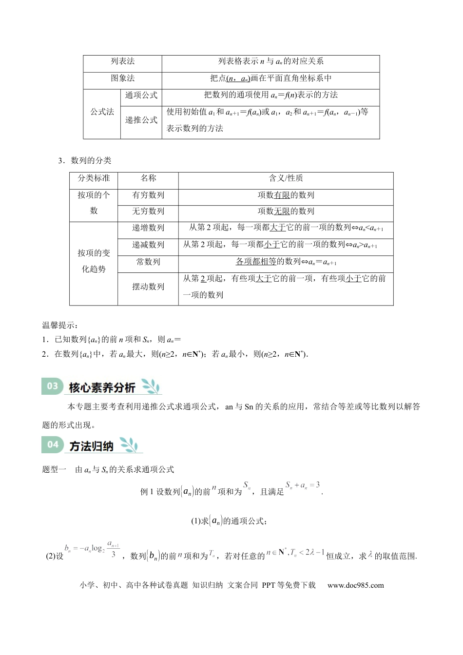 高中数学 专题22 数列的概念与表示（思维导图+知识清单+核心素养分析+方法归纳）.docx