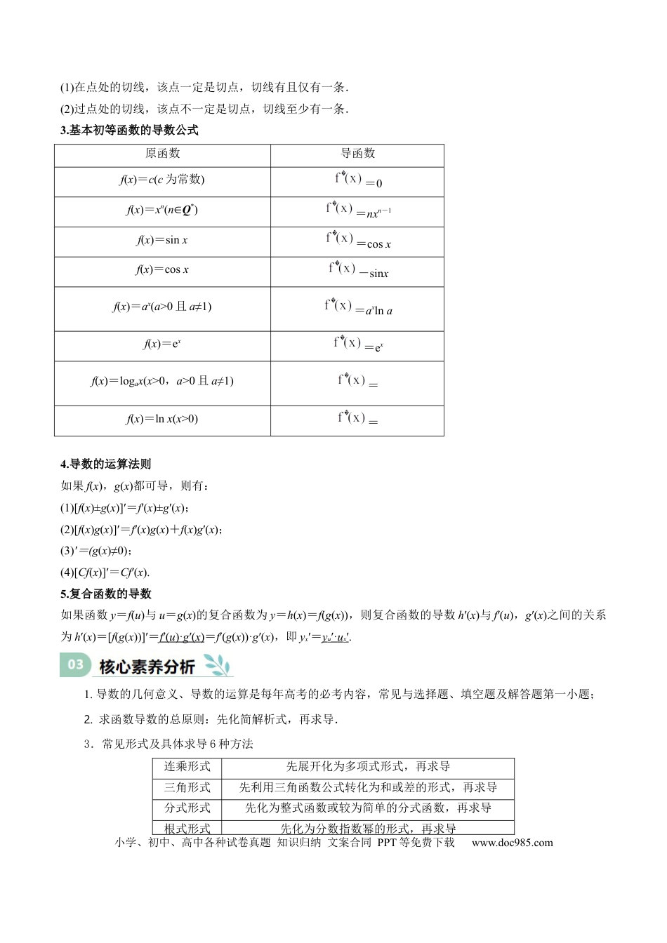 高中数学 专题13 导数的概念及运算（思维导图+知识清单+核心素养分析+方法归纳）.docx