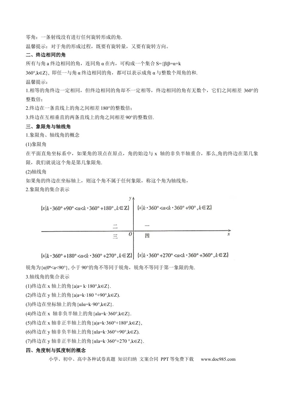 高中数学 专题10  三角函数的概念 诱导公式（思维导图+知识清单+核心素养分析+方法归纳）.docx