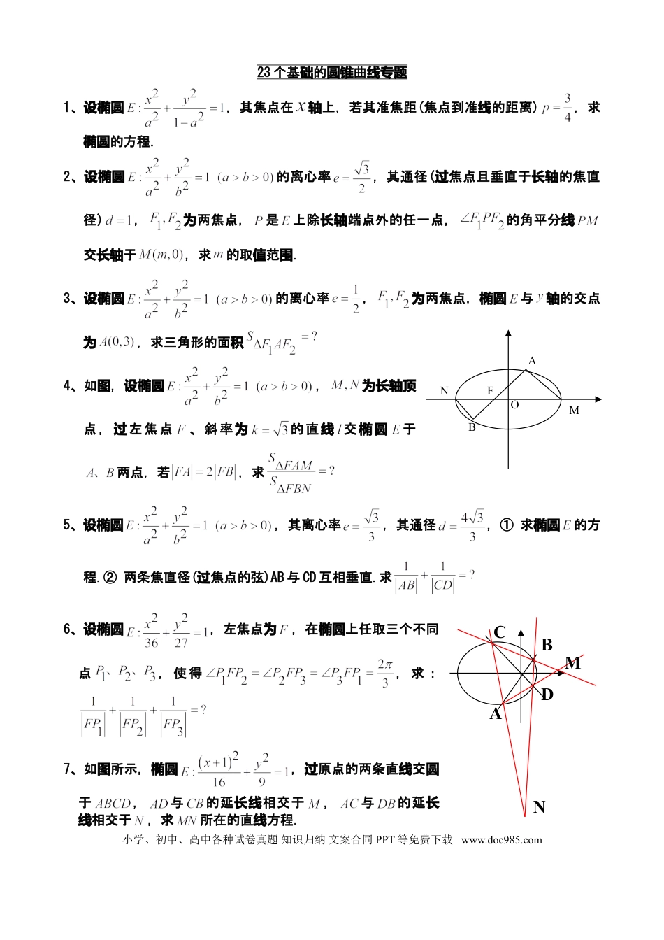 高中数学 高中数学23个基础的圆锥曲线问题.doc