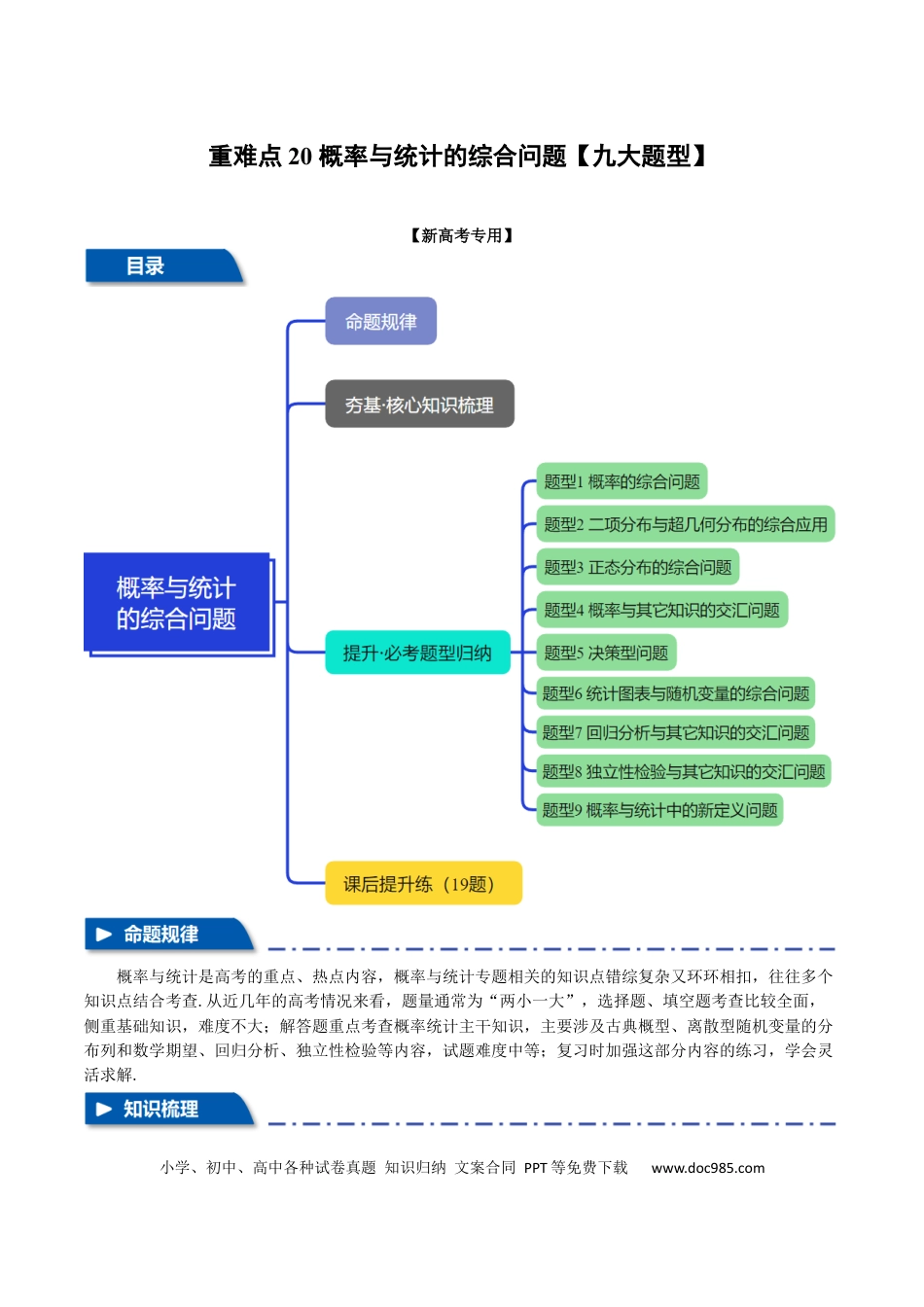高中数学 重难点20 概率与统计的综合问题【九大题型】（举一反三）（新高考专用）（原卷版）.docx