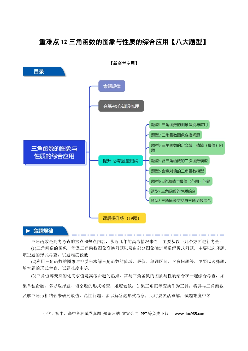高中数学 重难点12 三角函数的图象与性质的综合应用【八大题型】（举一反三）（新高考专用）（解析版）.docx