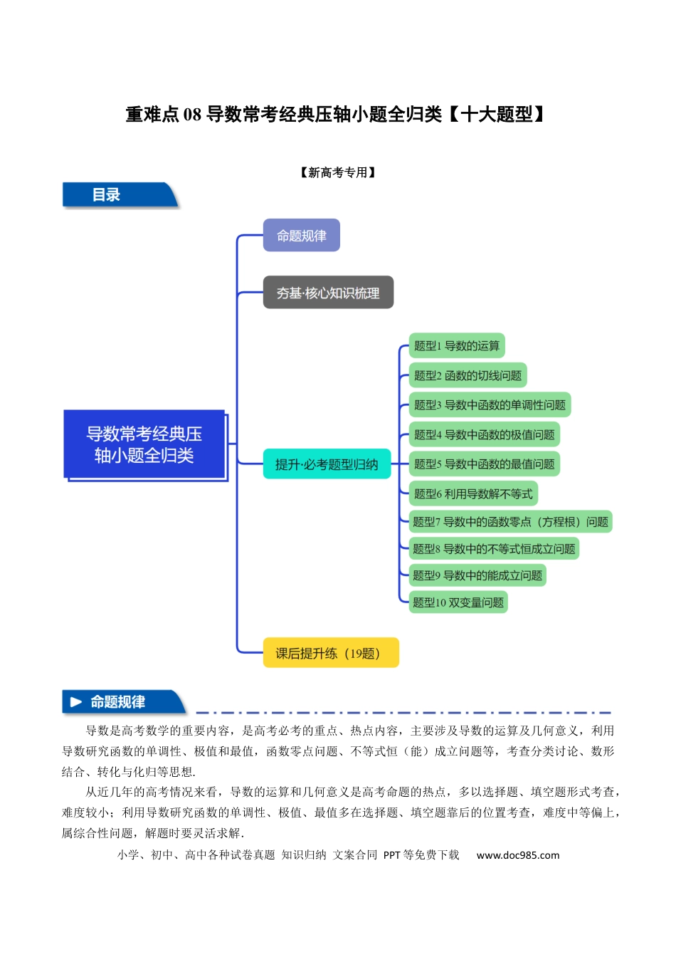 高中数学 重难点08 导数常考经典压轴小题全归类【十大题型】（举一反三）（新高考专用）（原卷版）.docx