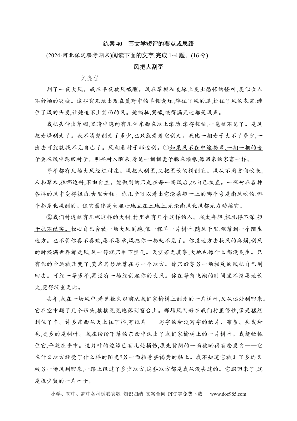 高中英文高中语文考点练习40　写文学短评的要点或思路（含解析）.docx