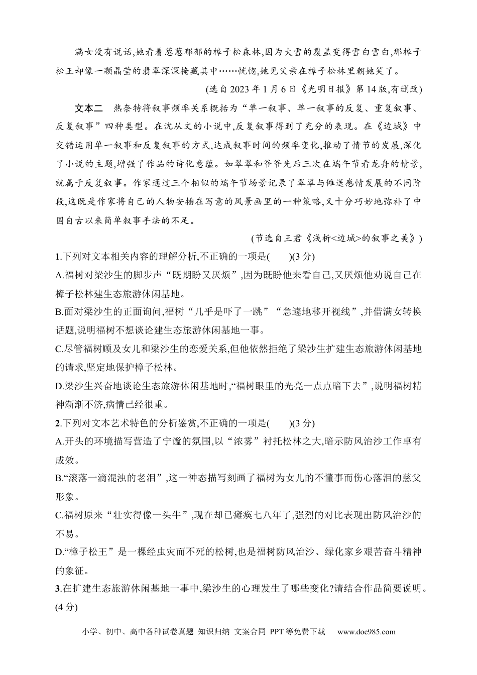 高中英文高中语文考点练习13　小说的叙事技巧和叙事特色（含解析）.docx
