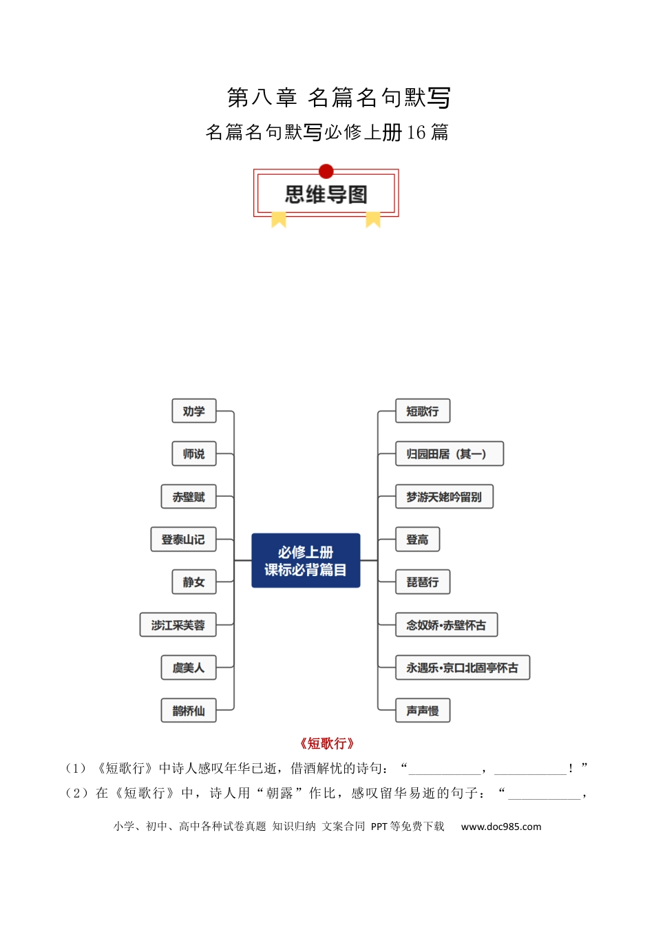 高中英文专题02：名篇名句默写必修上册16篇（原卷版）.docx