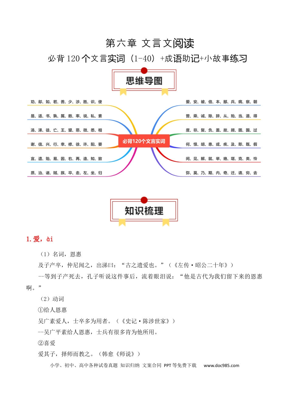 高中英文专题06：必背120个文言实词（1-40）+成语助记+小故事练习（原卷版）.docx
