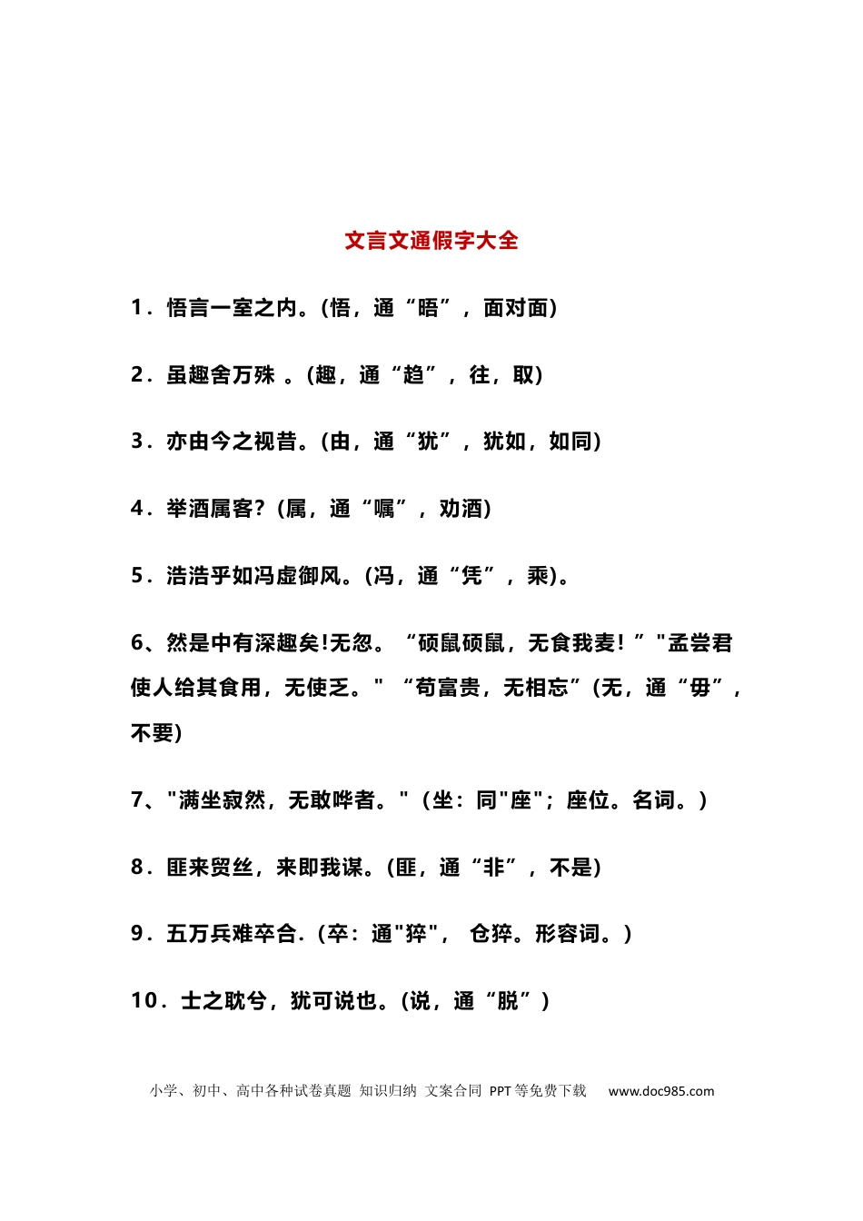 高中英文高中语文文言文通假字汇总，含常见266个通假字！.docx