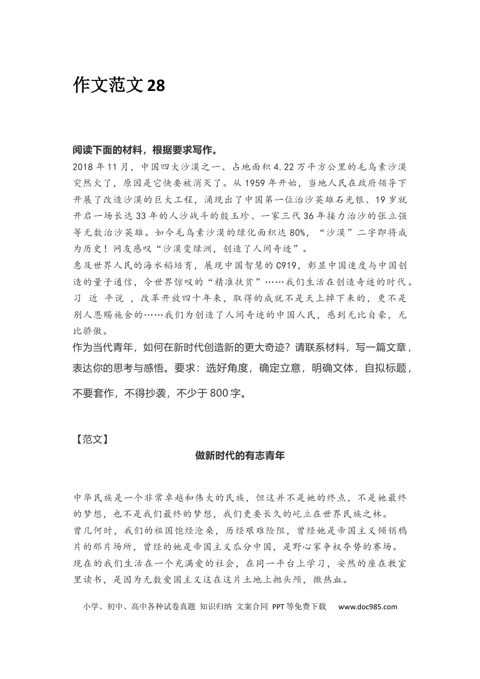 高中语文 作文范文28：当代新青年.docx