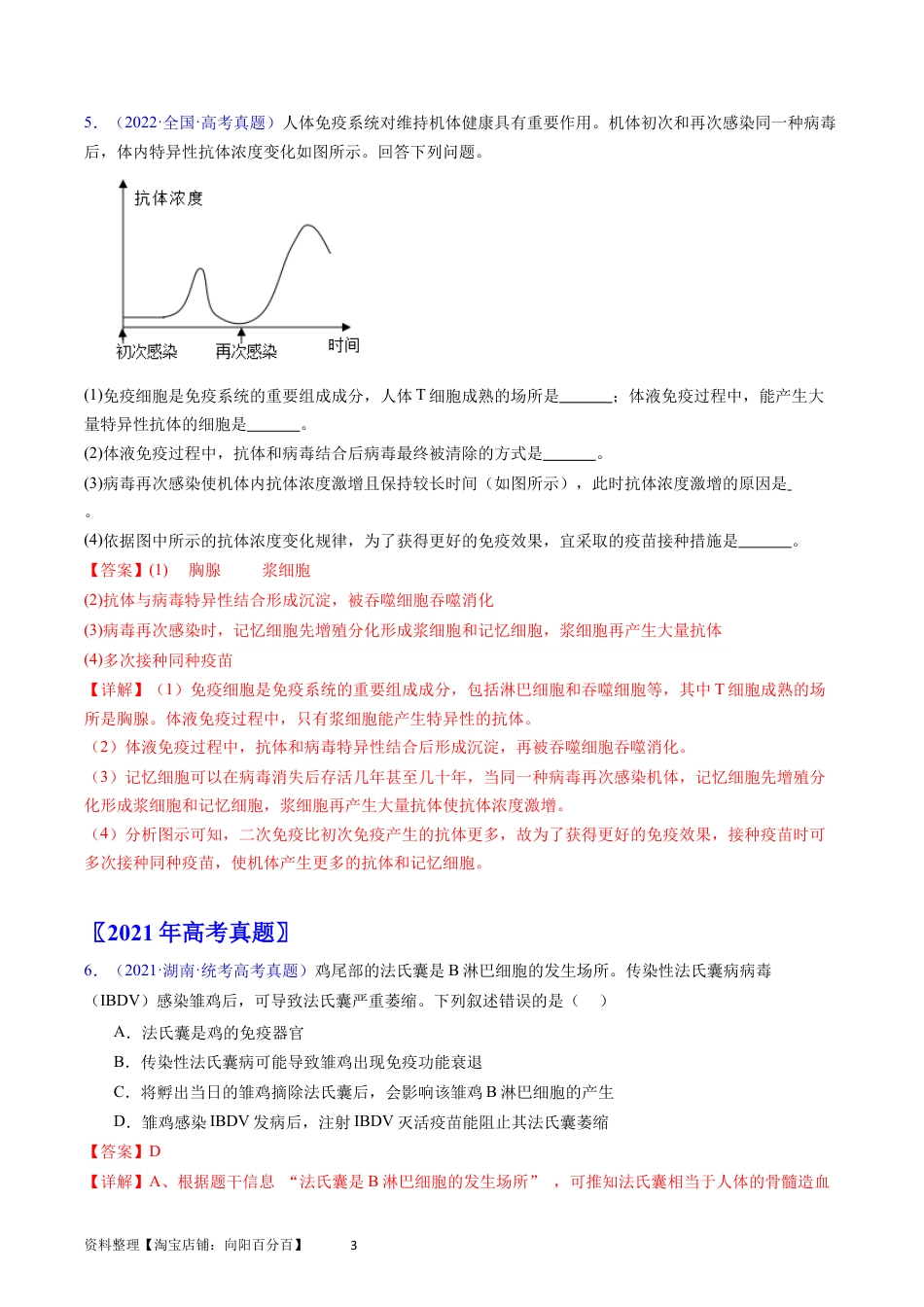 专题16 免疫调节- 学易金卷：五年（2019-2023）高考生物真题分项汇编（全国通用）（解析版）.docx