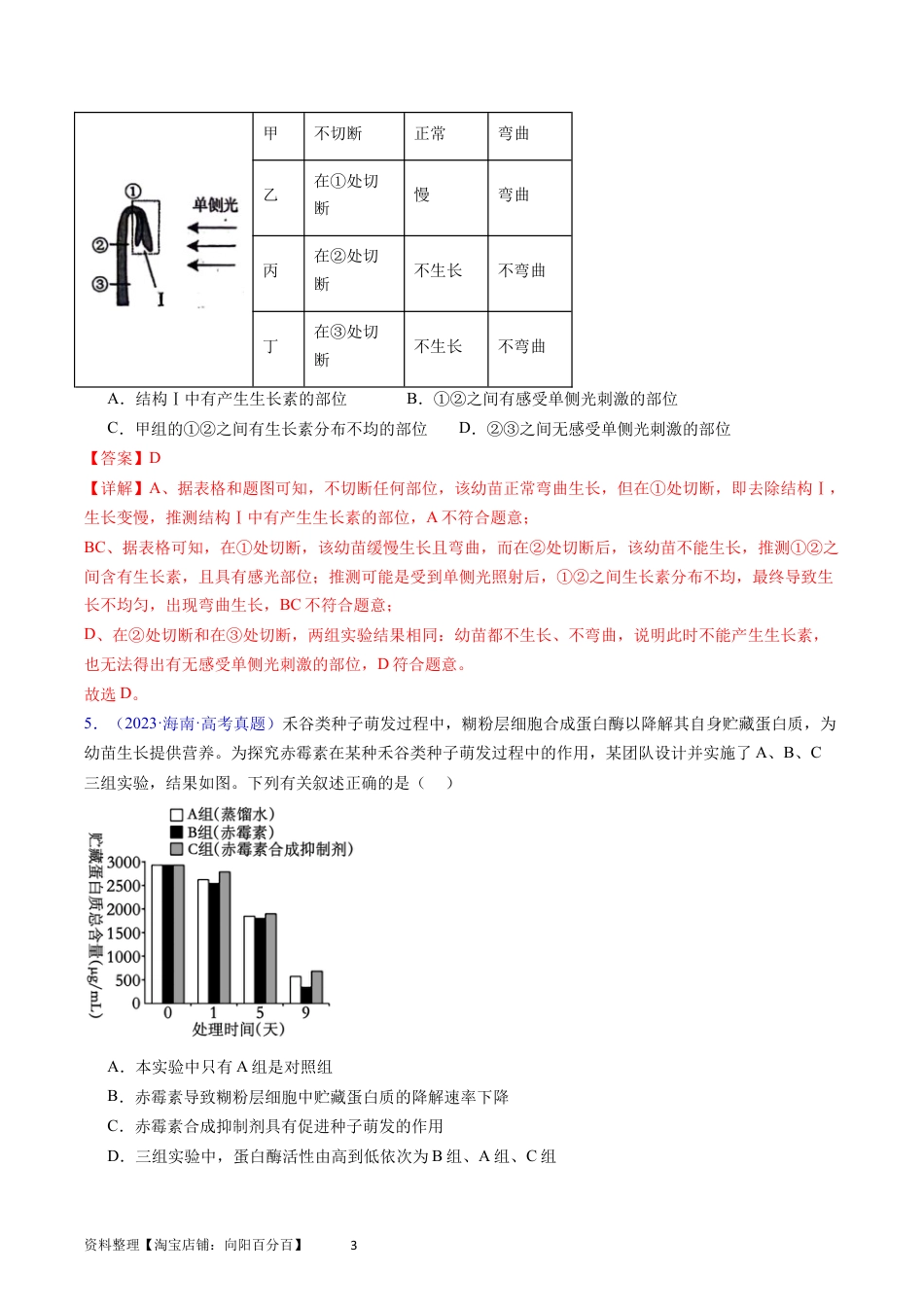 专题17 植物激素的调节- 学易金卷：五年（2019-2023）高考生物真题分项汇编（全国通用）（解析版）.docx