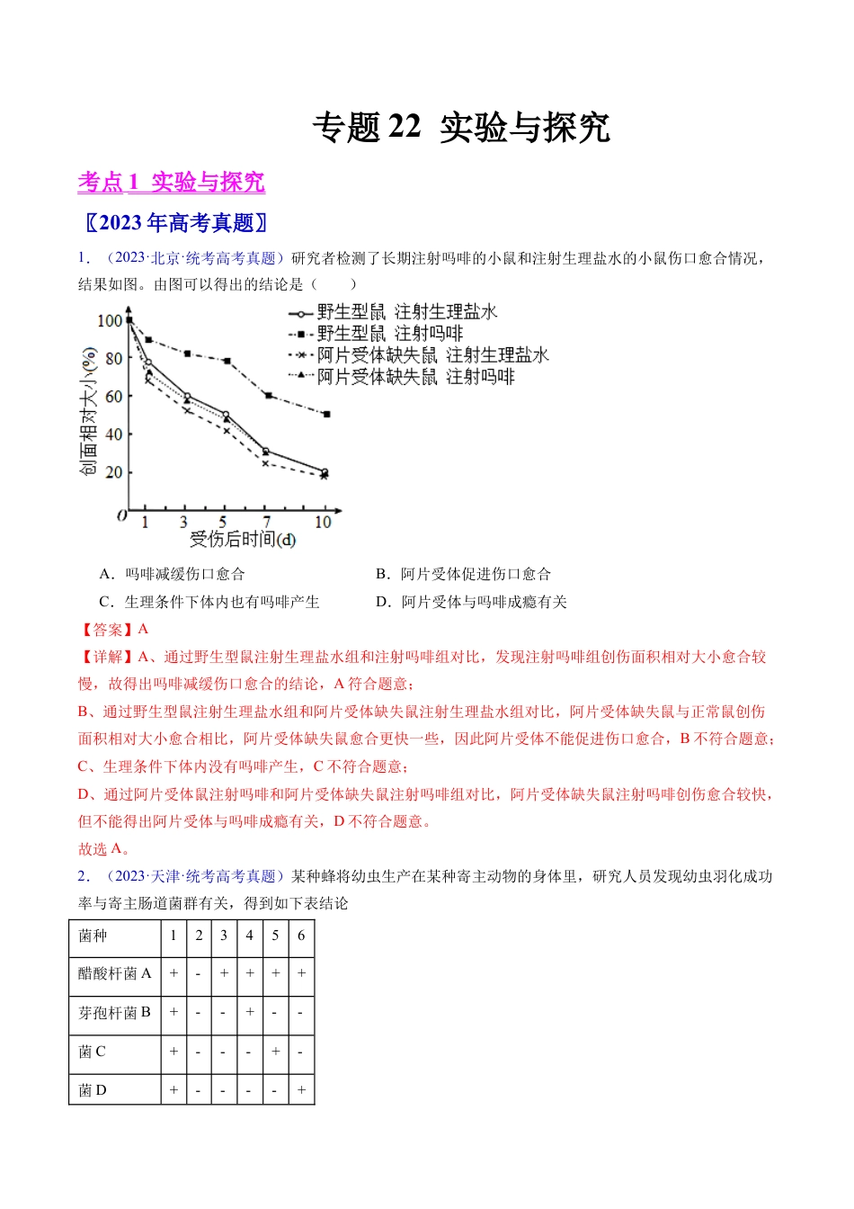 专题22 实验与探究-学易金卷：五年（2019-2023）高考生物真题分项汇编（全国通用）（解析版）.docx