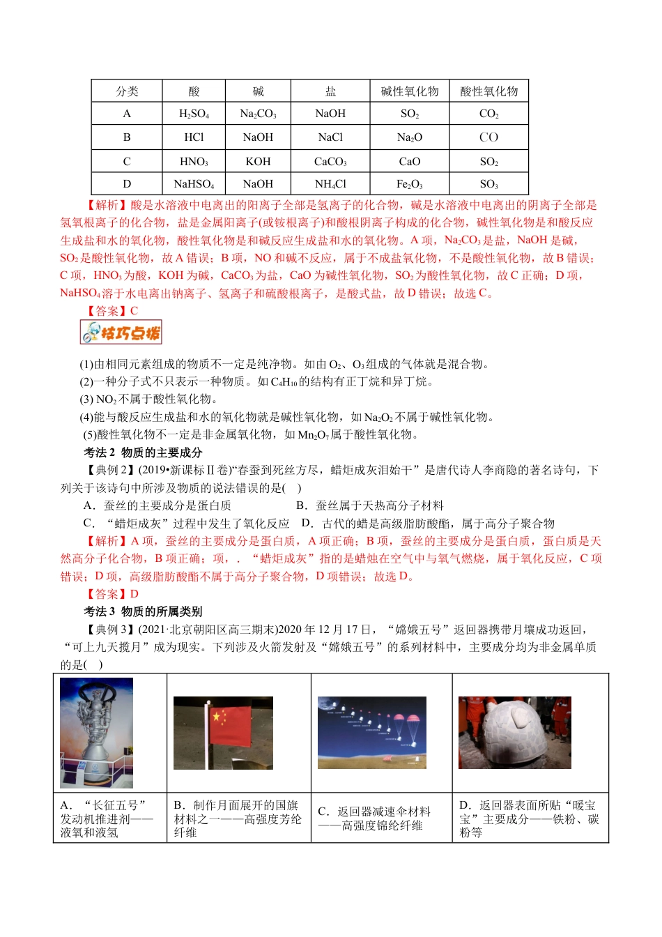 解密01  物质的组成、分类和转化（讲义）-【高频考点解密】2021年高考化学二轮复习讲义+分层训练.docx
