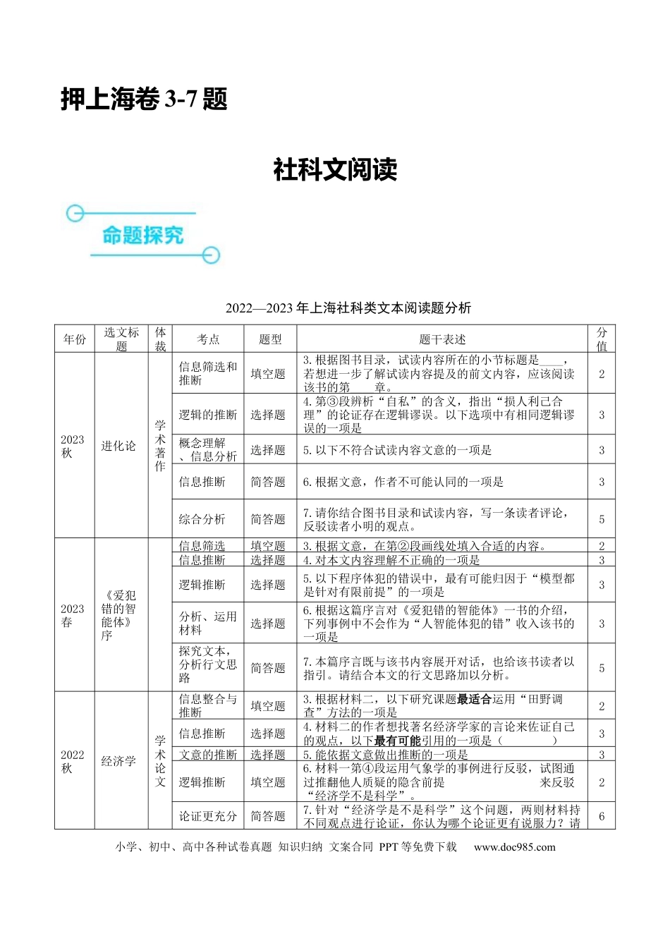 高考语文 （押上海卷第3-7题）社科文阅读（解析版）-备战2024年高考语文临考题号押题（上海卷） (1).docx