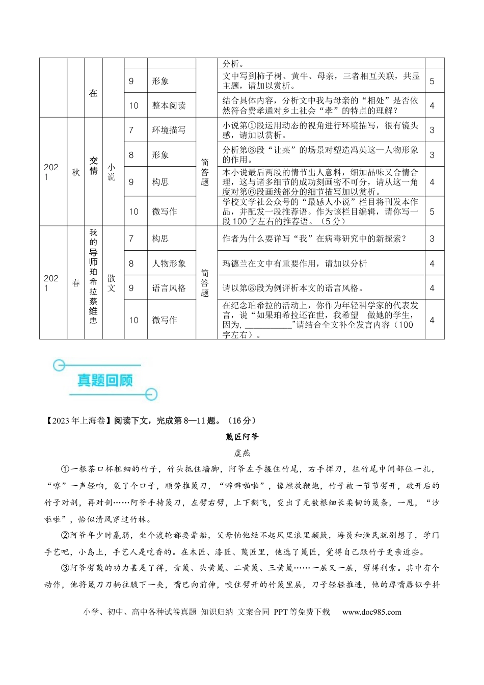 高考语文 （押上海卷第8-11题）文学类阅读（解析版）-备战2024年高考语文临考题号押题（上海卷）(1).docx