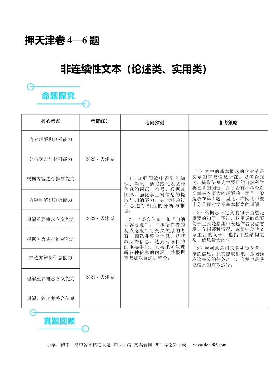高考语文 （押天津卷第4-6题）非连续性文本阅读（原卷版）-备战2024年高考语文临考题号押题（天津卷）(1).docx