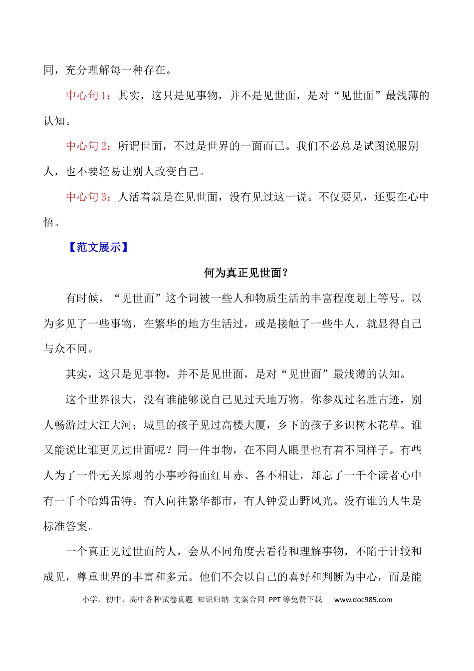 高考语文 “新时代青年的世面观”-+备战2024年高考语文作文写作终极指导(1).docx