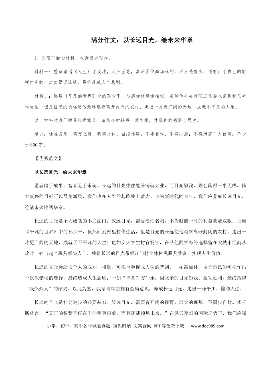 高考语文 【满分作文】：以长远目光，绘未来华章 .docx