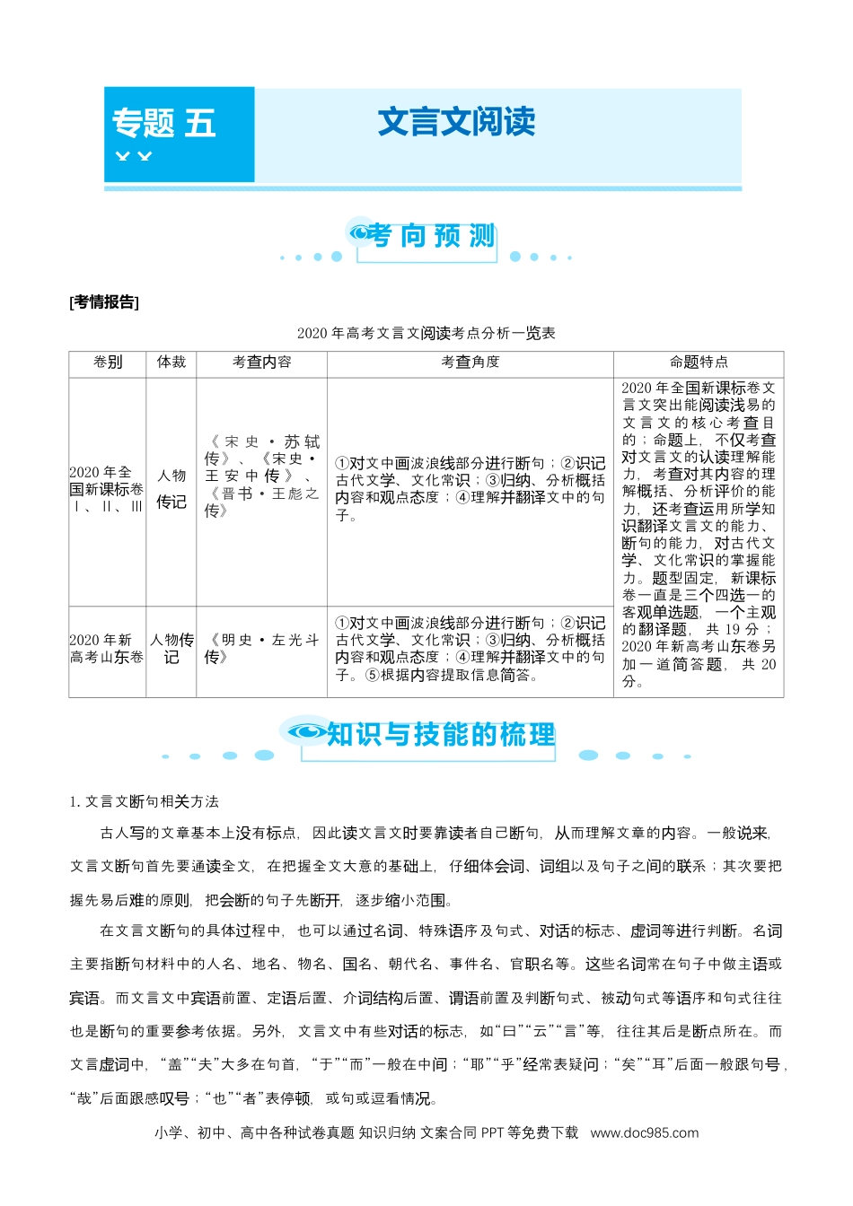 高考语文 【原创】（新高考）2021届高考二轮精品专题五 文言文阅读 学生版(1).docx