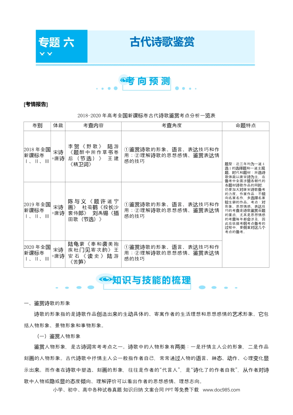 高考语文 【原创】2021届高考二轮精品专题六 古代诗歌鉴赏 学生版 (1).docx