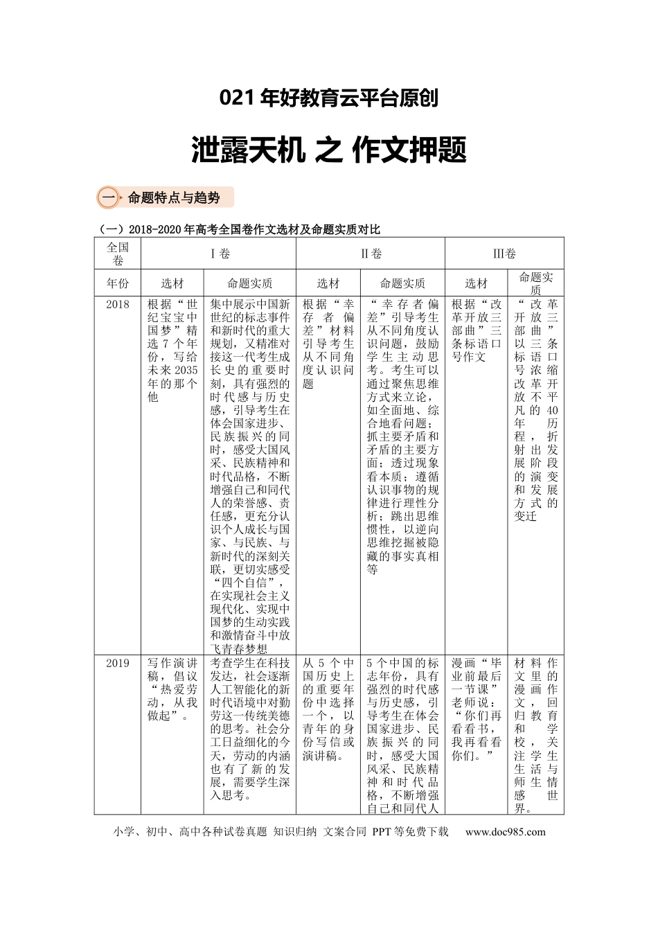 高考语文 【原创】好教育云平台 2021年《泄露天机之作文押题》(1) (1).docx