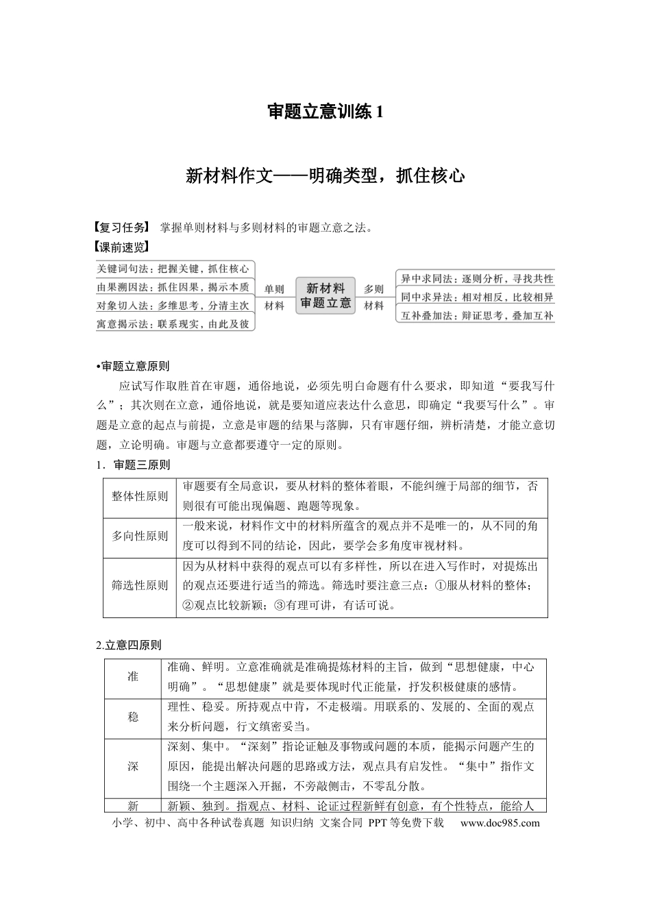 高考语文 板块1 语言策略与技能 审题立意训练1　新材料作文—明确类型，抓住核心.docx