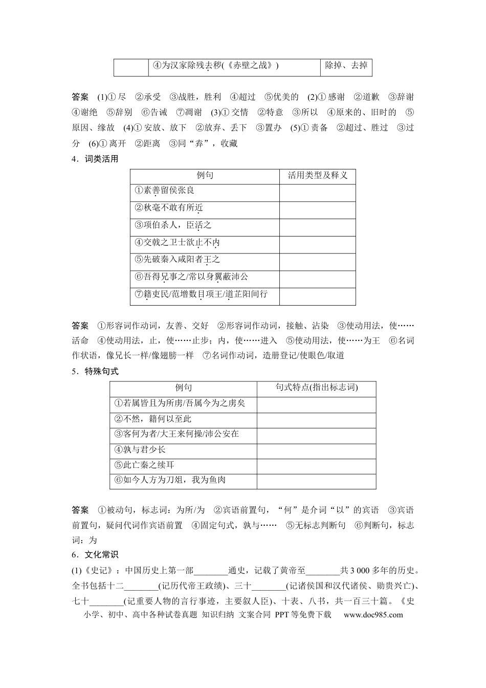 高考语文 板块2 文言文阅读 学案19　《鸿门宴》.docx