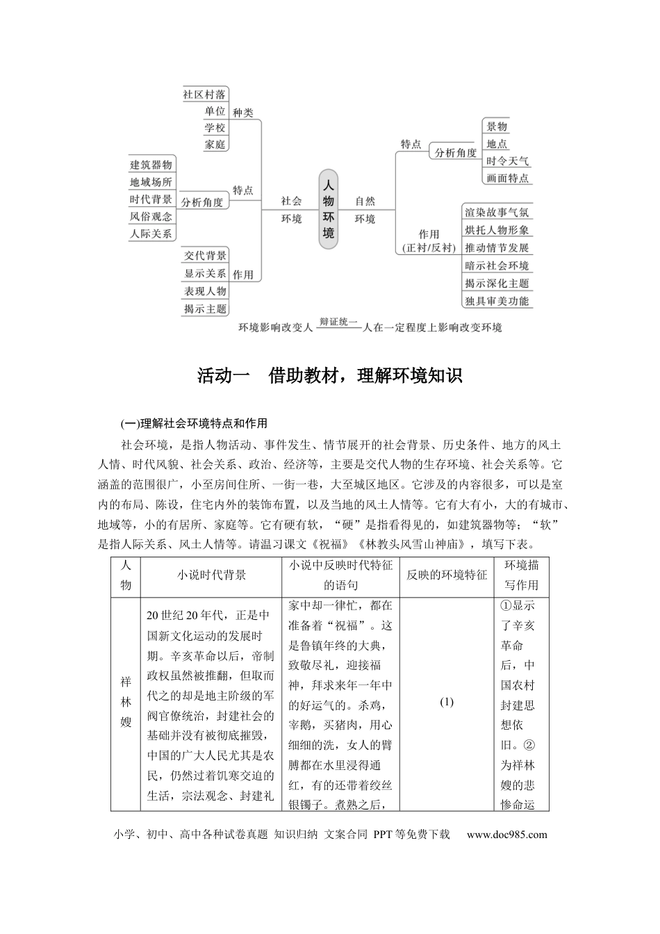 高考语文 板块2 小说阅读 课时8　分析环境描写——研读“风景”，聚焦人物(1).docx
