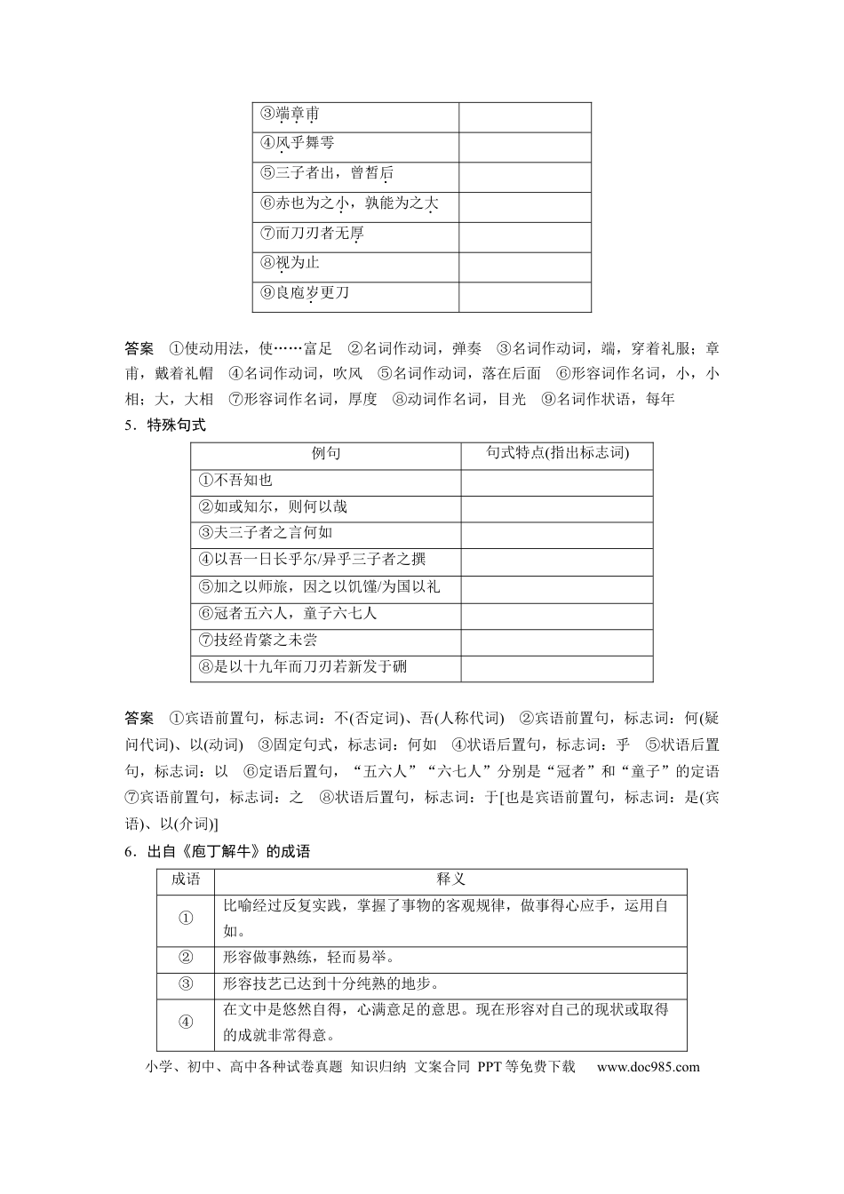 高考语文 板块5 第1部分 教材文言文复习 课时24　《子路、曾皙、冉有、公西华侍坐》《庖丁解牛》 (1).docx