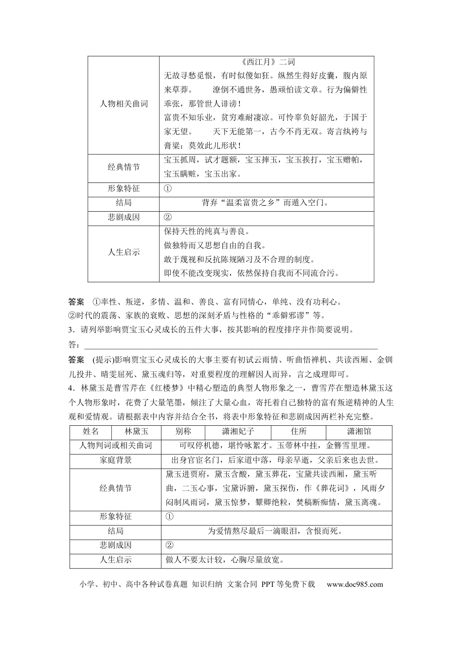 高考语文 板块9 整本书阅读《红楼梦》 课时84　人物赏析——正邪两赋，圆形立体 (1).docx
