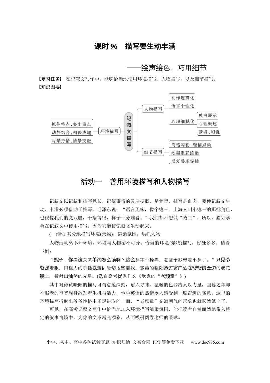 高考语文 板块10 写作 课时96　描写要生动丰满——绘声绘色，巧用细节 (1).docx