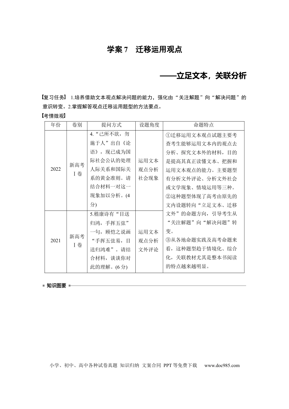 高考语文 板块一　学案7　迁移运用观点——立足文本，关联分析.docx